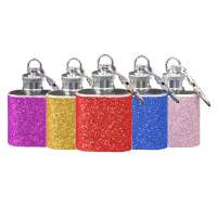 Hot sale Bling 1 oz/28ML Mini Cute 304 portable stainless steel Glitter and Stainless Steel Hip Flask for Women